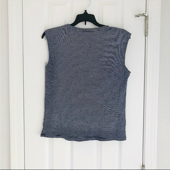 Ann Taylor Striped Blue White Scoop Neck Crop Tank Zipper Shoulder - Picture 5 of 8